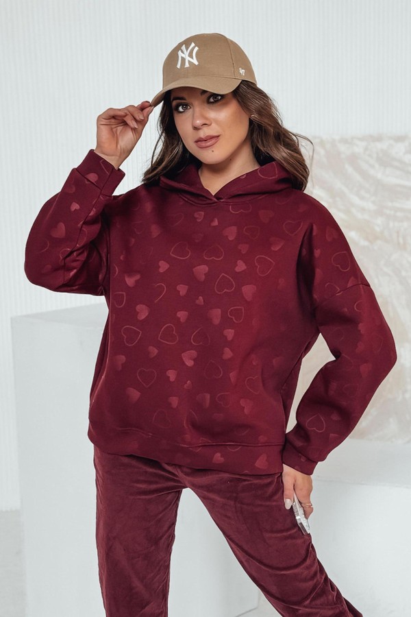 Bluza damska oversize LOVEHEART w serduszka bordowa