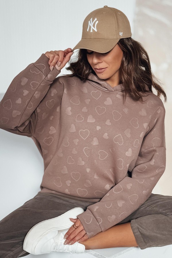 Bluza damska oversize LOVEHEART w serduszka beżowa