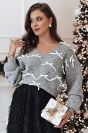 Sweter damski RIBBLOOM w kokardki grafitowy