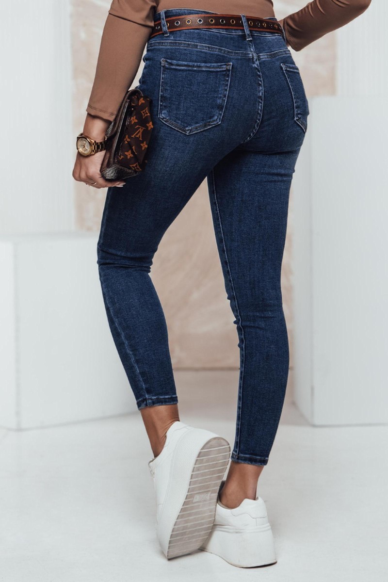 Spodnie jeansowe damskie DENIMFITT skinny z paskiem niebeiskie