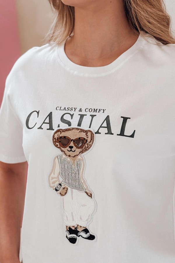 T-shirt damski z misiem MISTREET biały