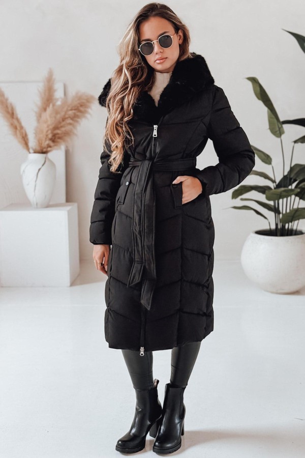 Kurtka damska zimowa długa pikowana z futerkiem...