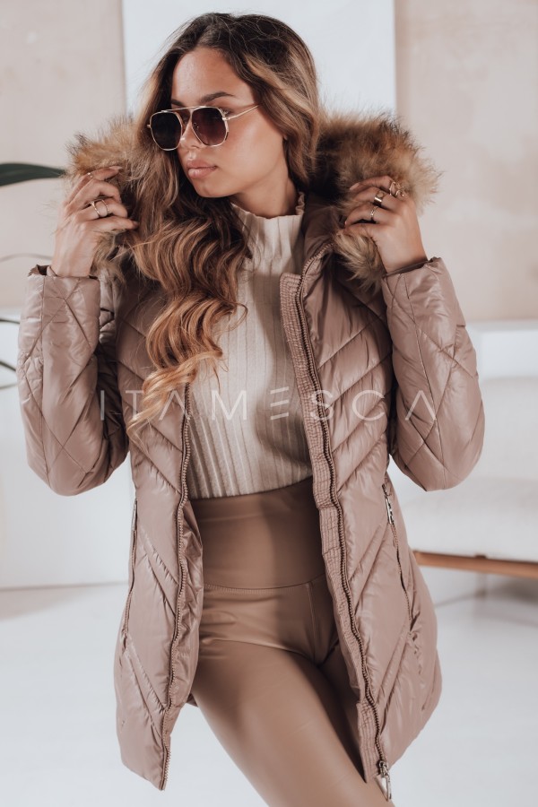 Kurtka zimowa damska pikowana SOLARIS cappuccino