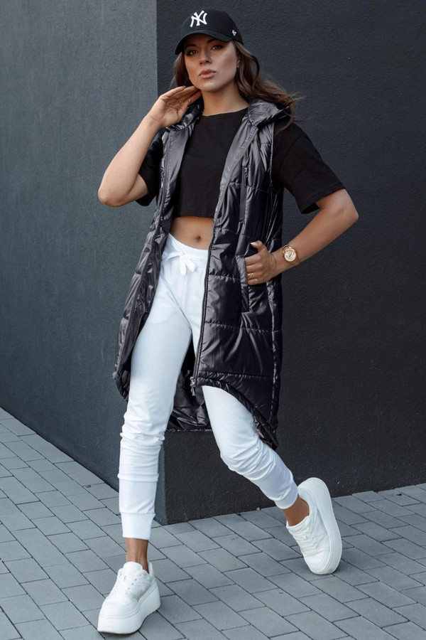 Kamizelka damska pikowana z kapturem długa...