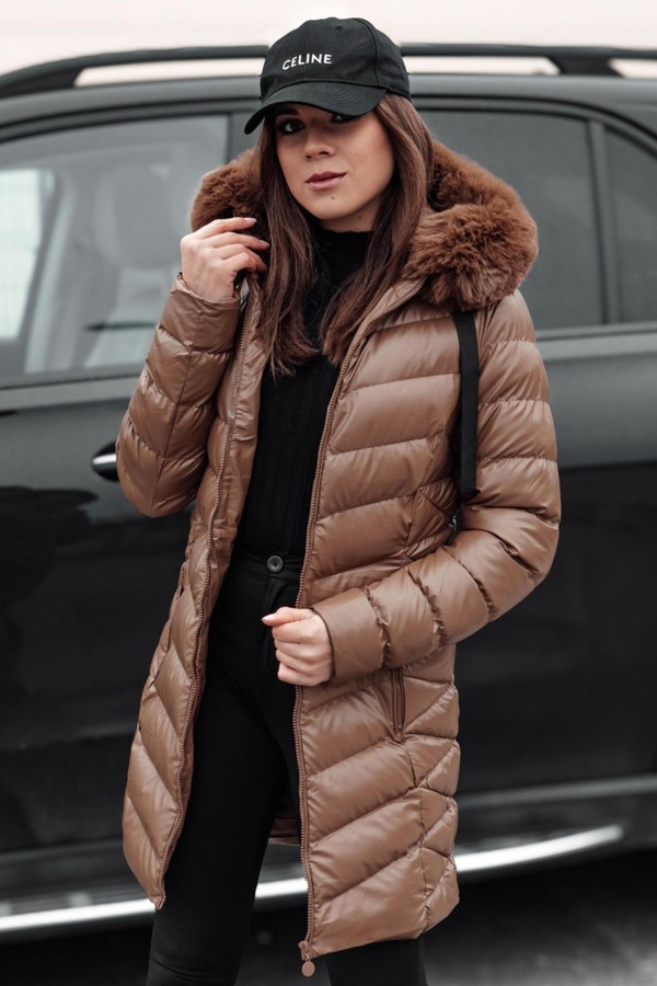 Kurtka zimowa damska pikowana z kapturem...