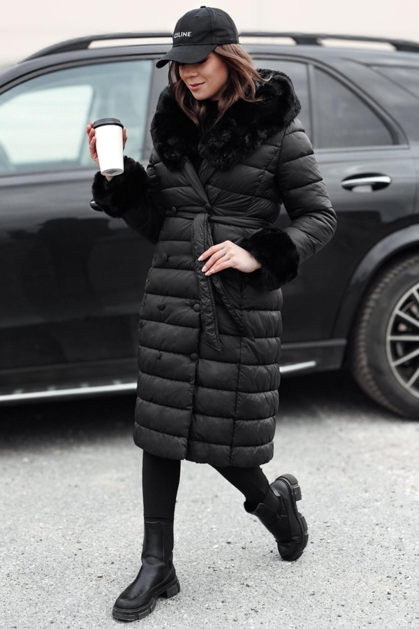 Kurtka damska pikowana długa ZAELEGANTE czarna