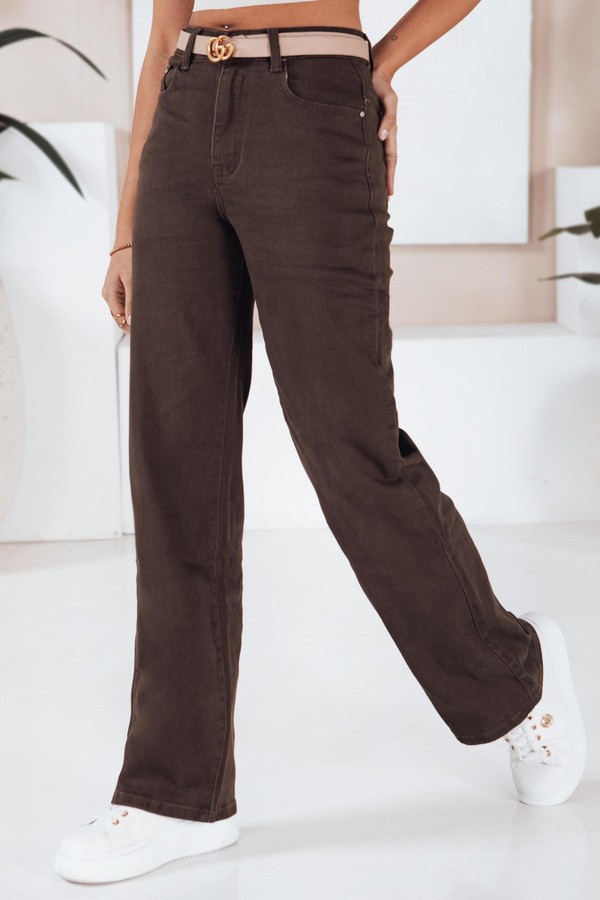 Jeansy damskie wide leg brązowe