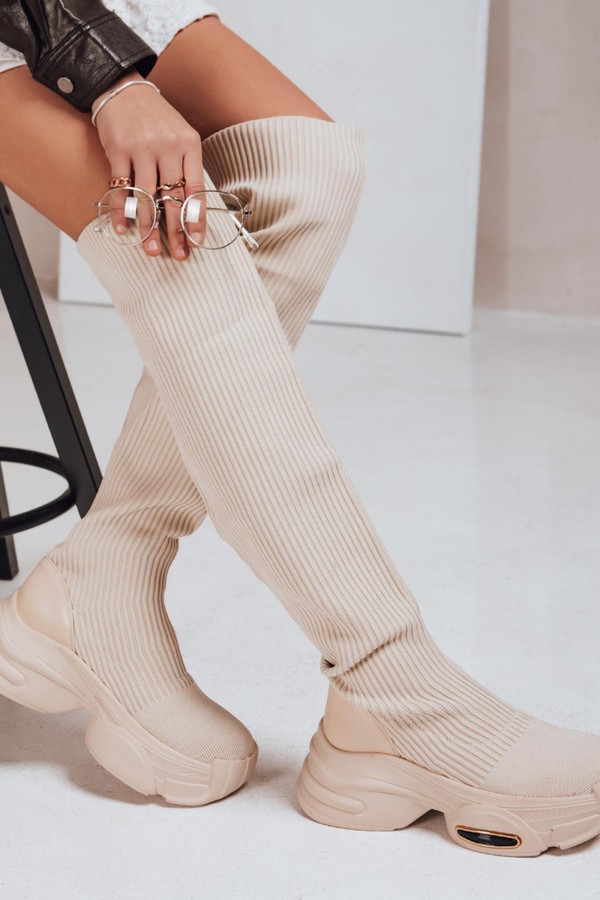 Kozaki damskie skarpetowe beżowe