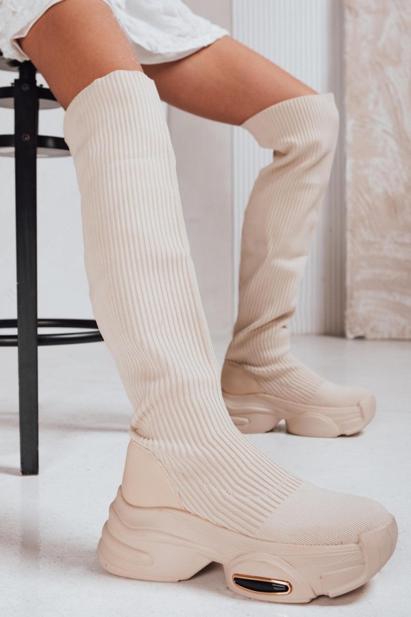 Kozaki damskie skarpetowe beżowe