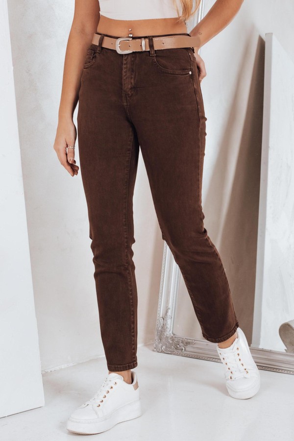 Jeansy damskie slim tapered brązowe