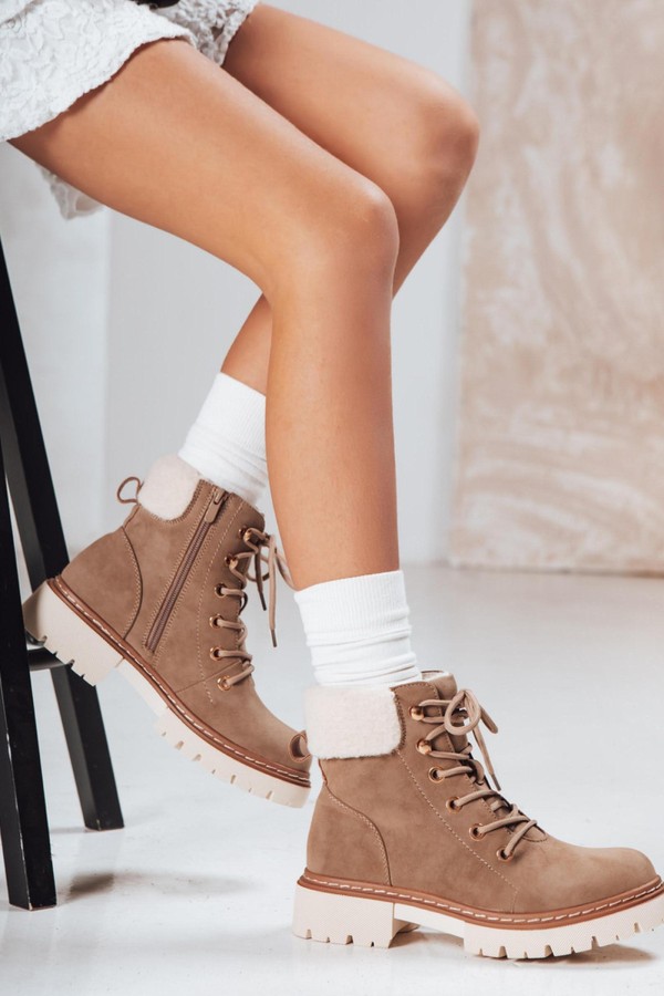 Trapery damskie ocieplane zamszowe khaki