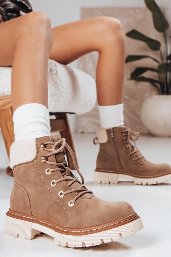 Trapery damskie ocieplane zamszowe khaki