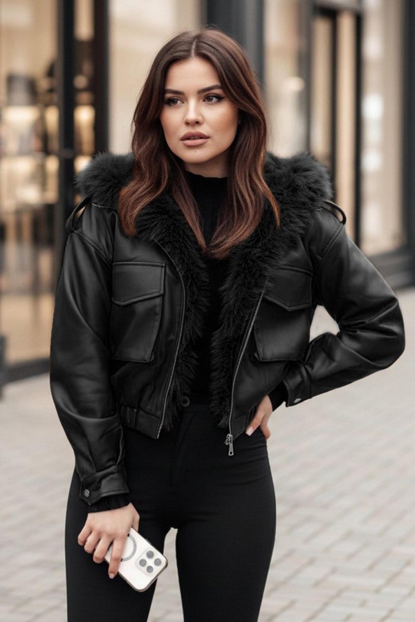 Kurtka skórzana damska z futerkiem SOFTREBEL...