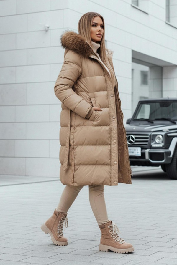 Kurtka zimowa damska pikowana z futerkiem...