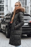 Kurtka damska zimowa pikowana z futerkiem czarna