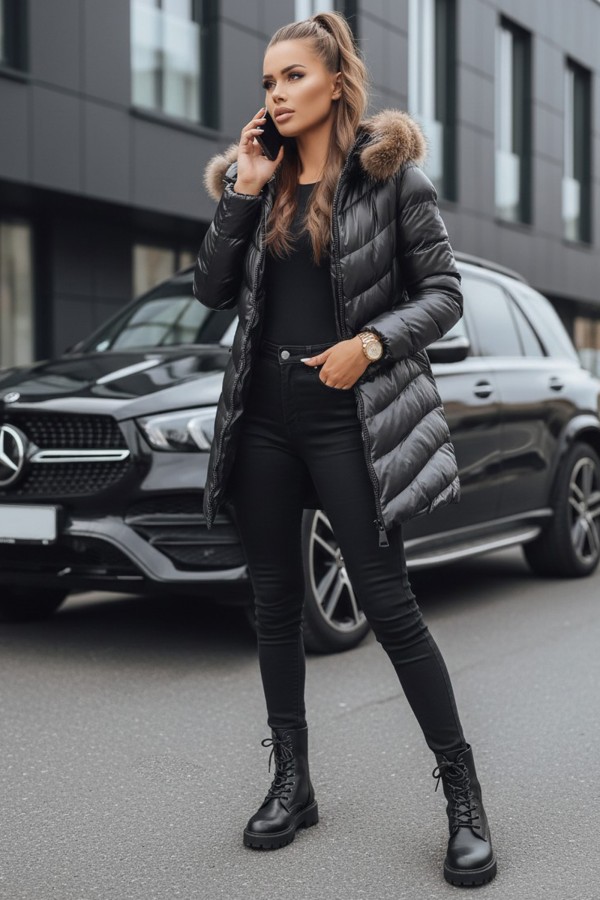 Kurtka zimowa z futerkiem damska PREMIUM czarna