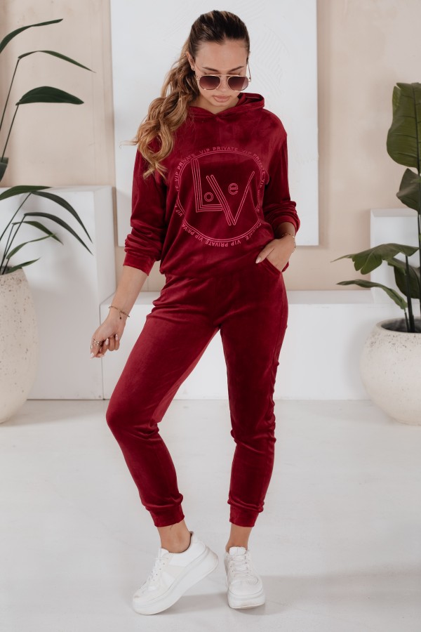Welurowy komplet damski VIP PRIVATE bordowy