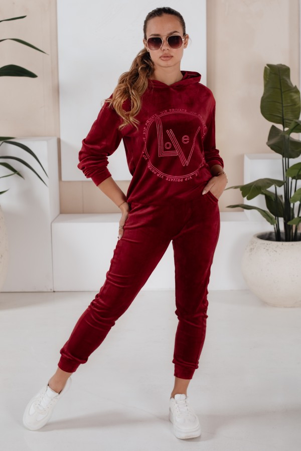 Welurowy komplet damski VIP PRIVATE bordowy