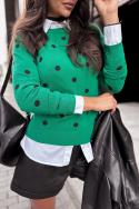 Sweter damski w kropki zielony ATHENA