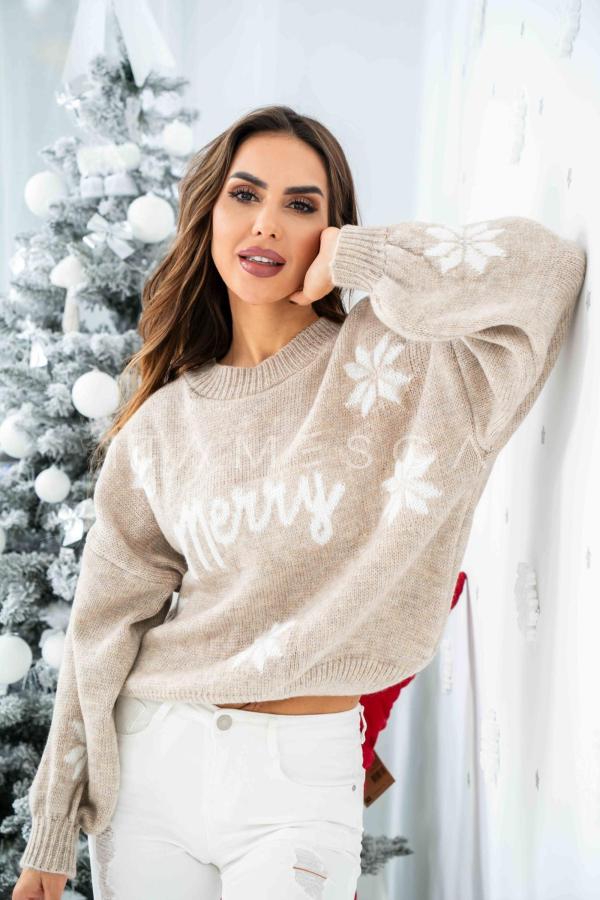 Sweter damski świąteczny CHRISTMAS TIME beżowy