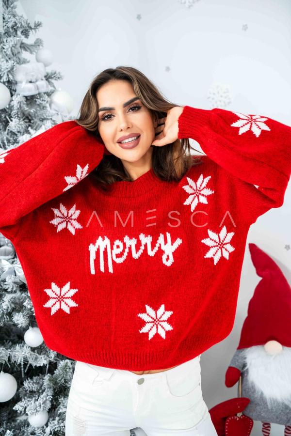 Sweter damski świąteczny CHRISTMAS TIME czerwony