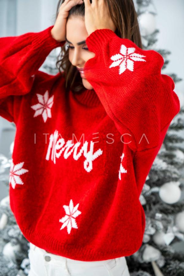 Sweter damski świąteczny CHRISTMAS TIME czerwony