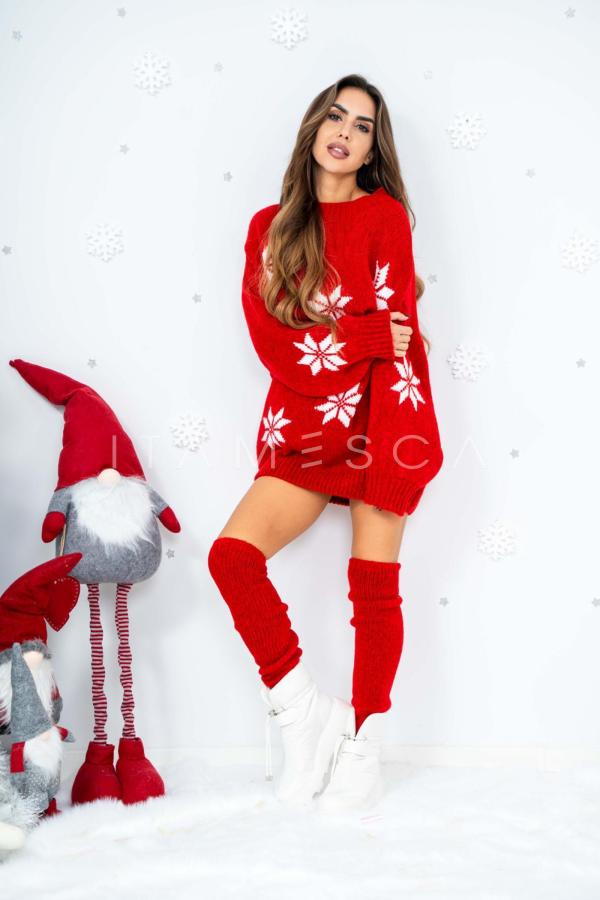 Sweter damski świąteczny SNOW TIME czerwony