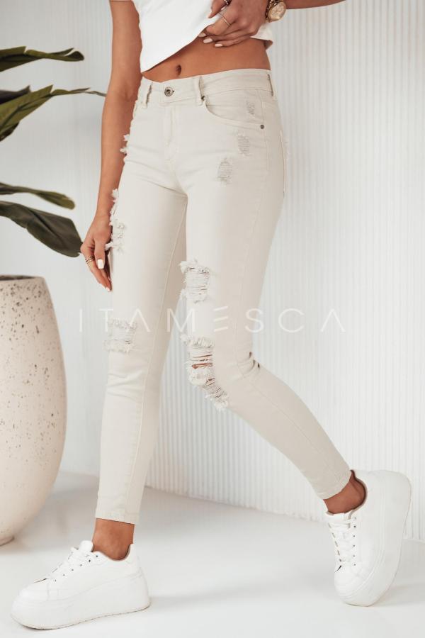 Spodnie jeansowe damskie MOLI jasnobeżowe