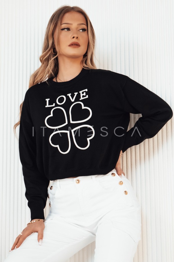 Sweter damski z nadrukiem CLOVER czarny