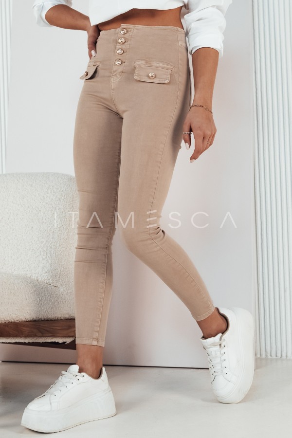 Spodnie damskie jeansowe SKULL jasnobeżowe