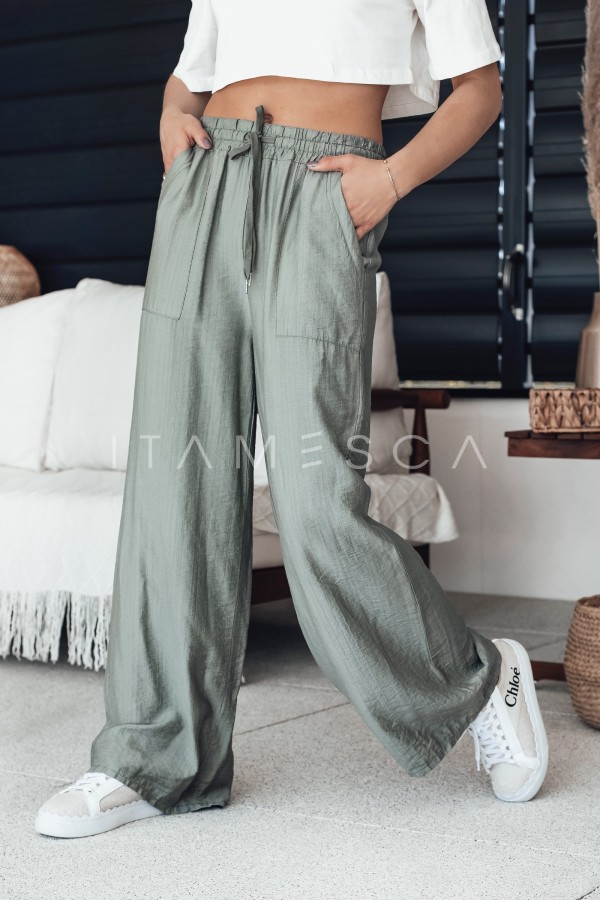 Spodnie damskie wide leg NAMAYAS khaki