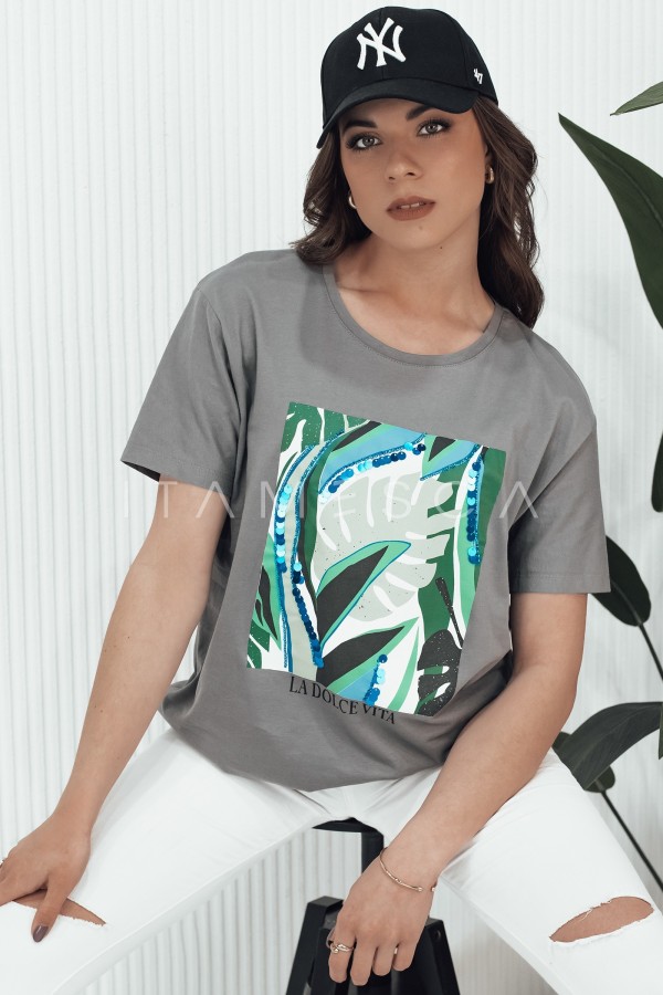 T-shirt damski z nadrukiem MUYUMBA grafitowy