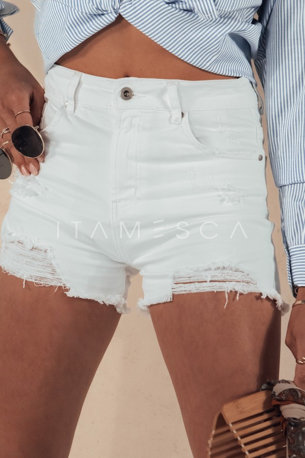 Spodenki jeansowe damskie POPGLAM białe
